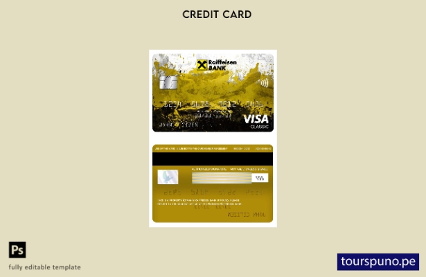listo para imprimir plantilla de tarjeta clásica de visa bancaria Raiffeisen de 